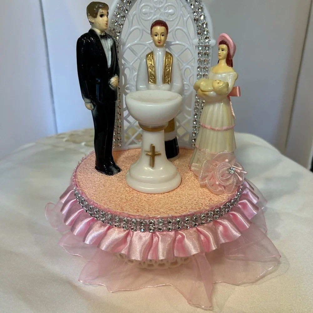 Graceful Pink and White Religious Cake Topper